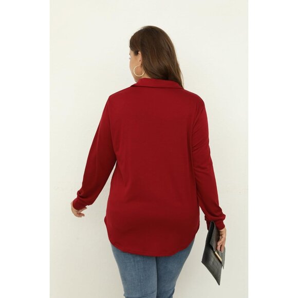 Women Plus Size Long Sleeve V Neck Collared Work Blouse Casual Tunic - Picture 8 of 8